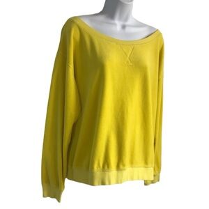 Juicy Couture Women’s XL Y2K Bright Yellow Off Shoulder Velour Sweatshirt in EUC